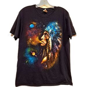 Vintage Fruit of the Loom t-shirt Native American chief planets galaxy stars M